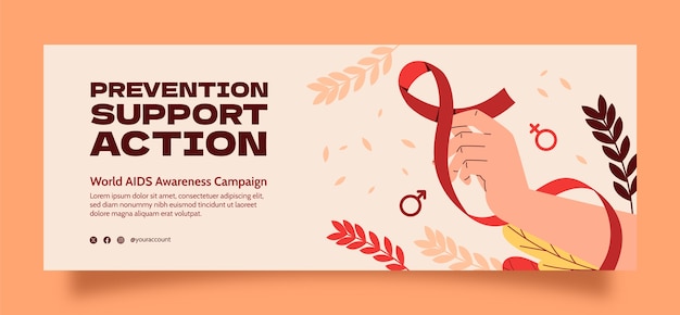 Free vector flat social media cover template for world aids day awareness