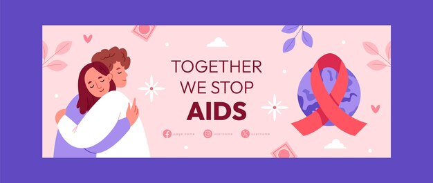 Flat social media cover template for world aids day awareness