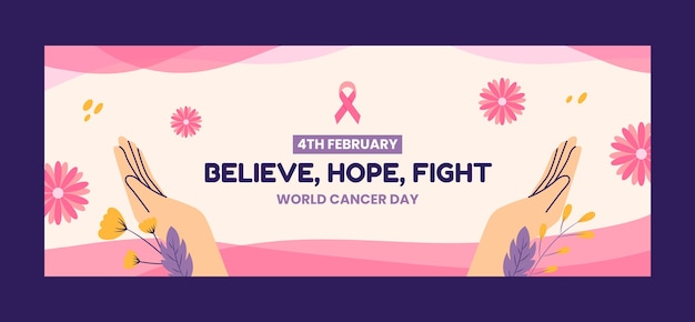 Modello di copertina piatta sui social media per la giornata mondiale del cancro