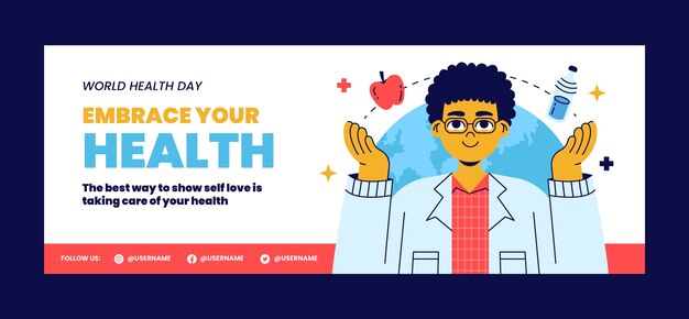 Flat social media cover template for world health day celebration