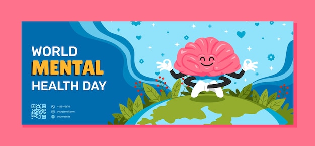 Flat social media cover template for world mental health day awareness