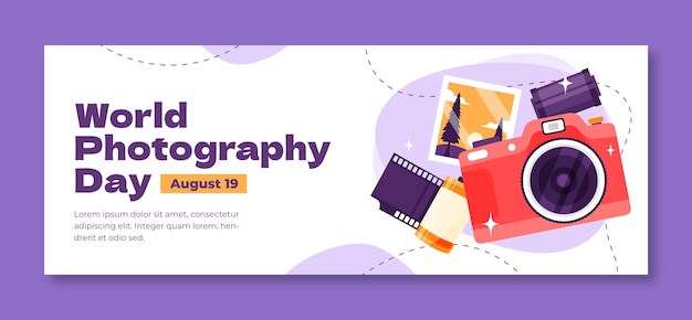 Flat social media cover template for world photography day celebration