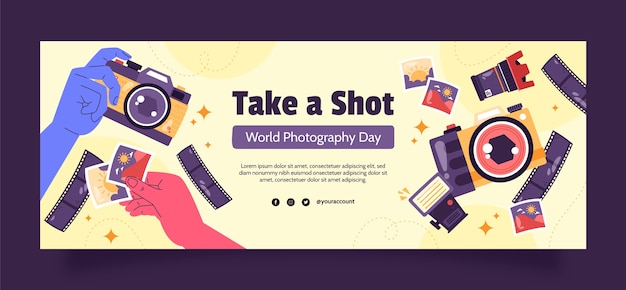 Flat social media cover template for world photography day celebration