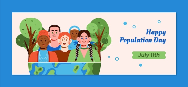 세계 인구의 날 플랫 소셜 미디어 표지 템플릿