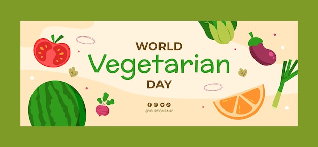 Flat social media cover template for world vegetarian day celebration