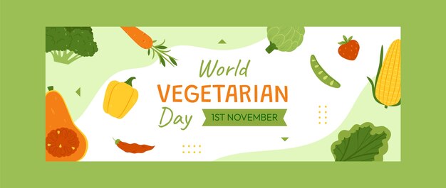 세계 채식주의 날 축하를 위한 평평한 소셜 미디어 커버 템플릿