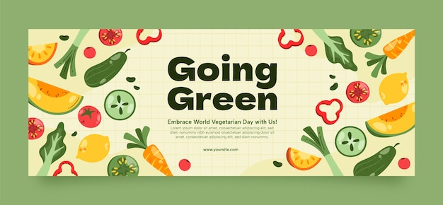 Flat social media cover template for world vegetarian day celebration