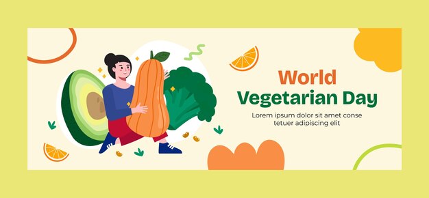 Flat social media cover template for world vegetarian day celebration
