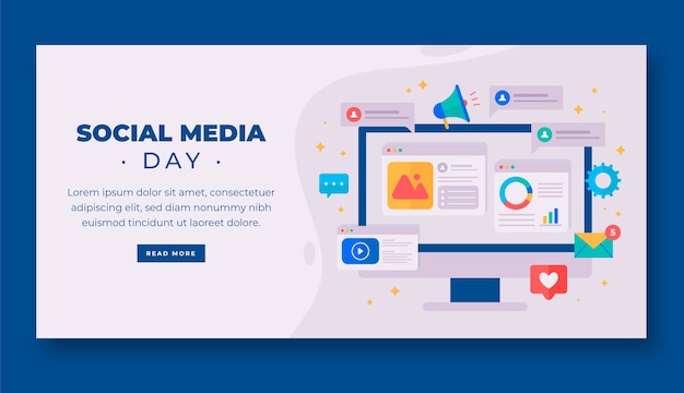 Flat social media day horizontal banner template