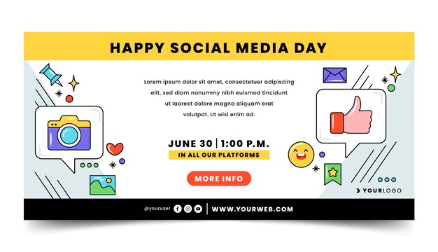 Flat social media day horizontal banner template