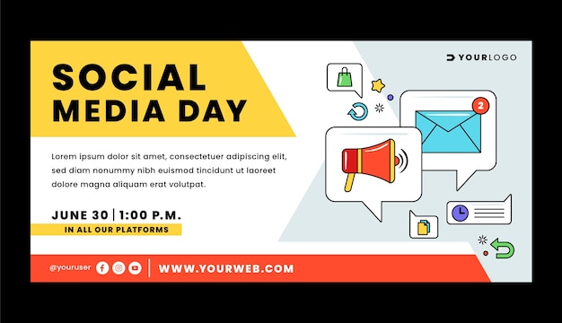 Free vector flat social media day horizontal banner template