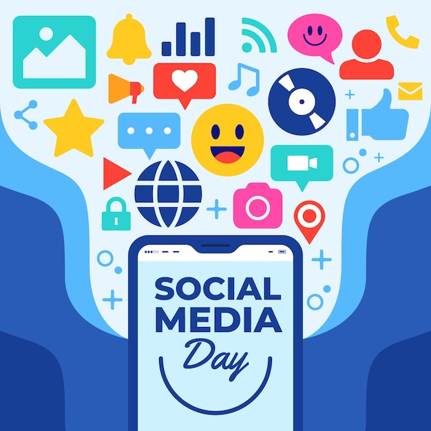 Free vector flat social media day illustration