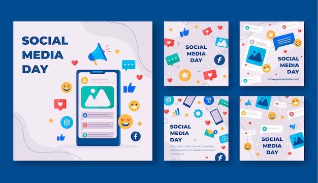 Free vector flat social media day instagram posts collection