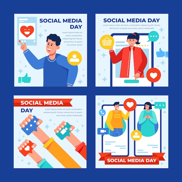 Flat social media day instagram posts collection