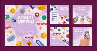 Vettore gratuito collezione di post instagram flat social media day