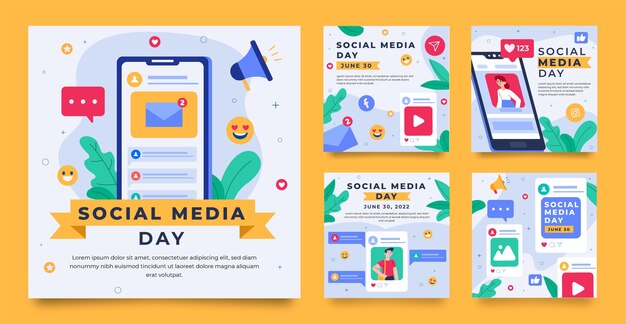 Flat social media day instagram posts collection