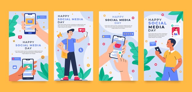 Flat social media day instagram posts collection