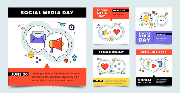 Vettore gratuito collezione di post instagram flat social media day