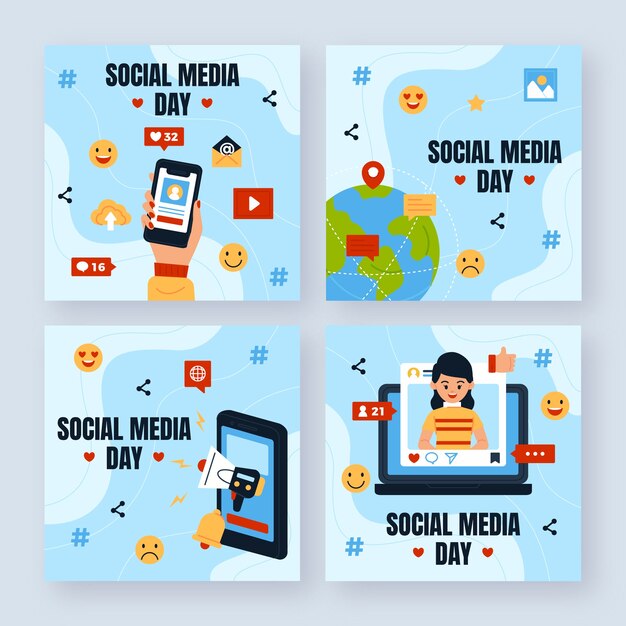 Flat social media day instagram posts collection