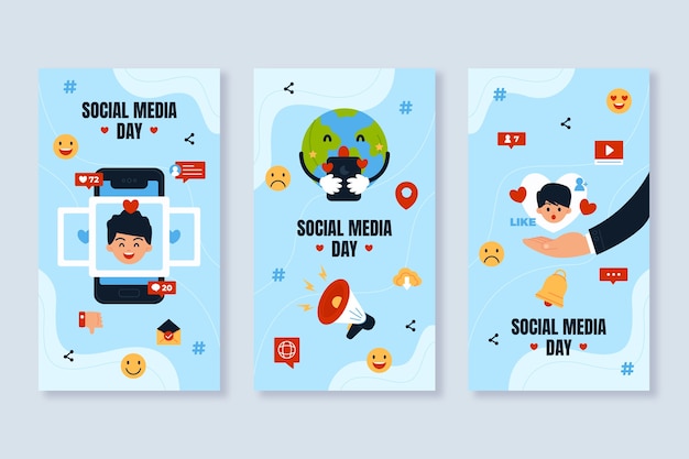 Flat social media day instagram stories collection