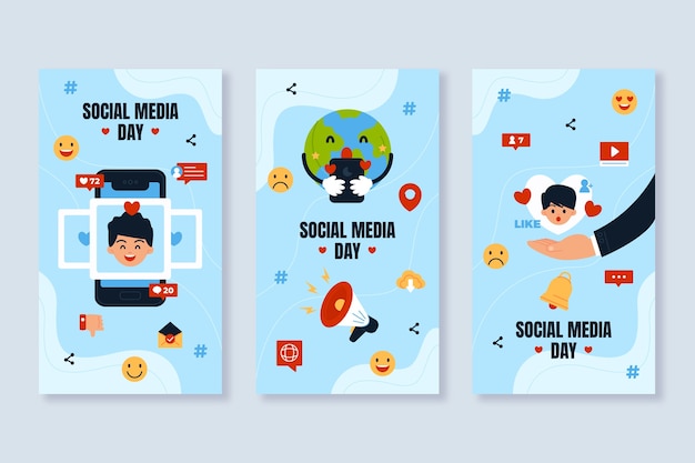 Collezione di storie di instagram flat social media day