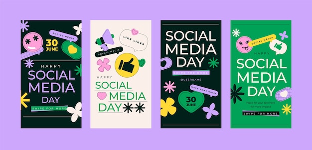 Flat social media day instagram stories collection