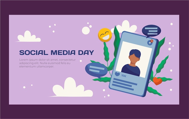 Flat social media day social media post template