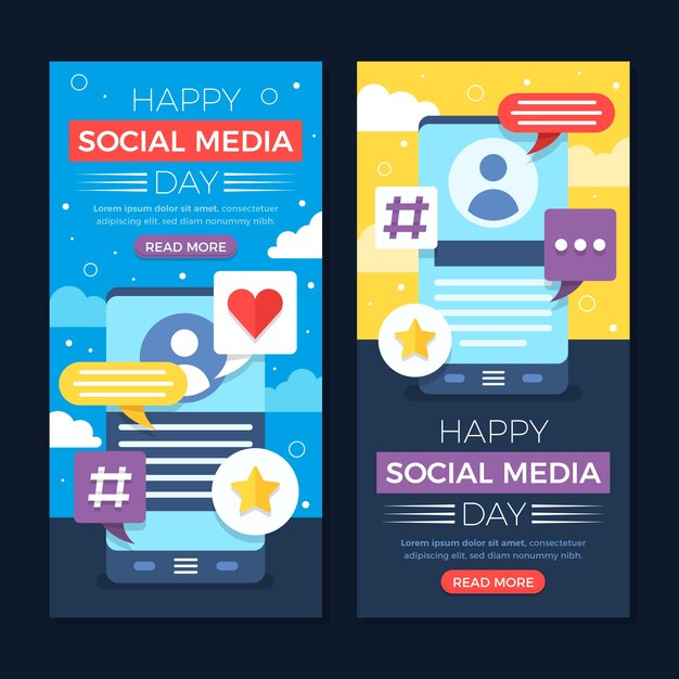 Flat social media day vertical banners set