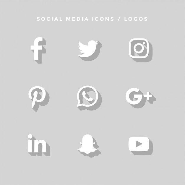 плоские иконки социальных сетей с тенями