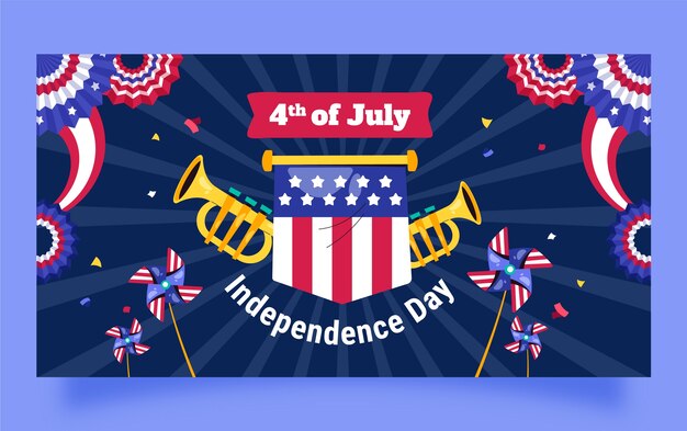 Flat social media post template for american 4th of july celebration