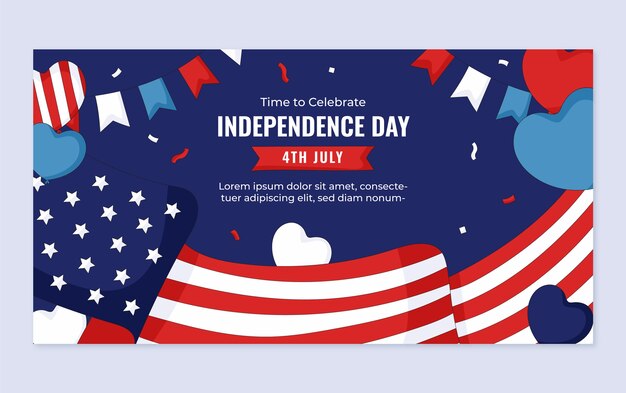 Flat social media post template for american 4th of july holiday celebration