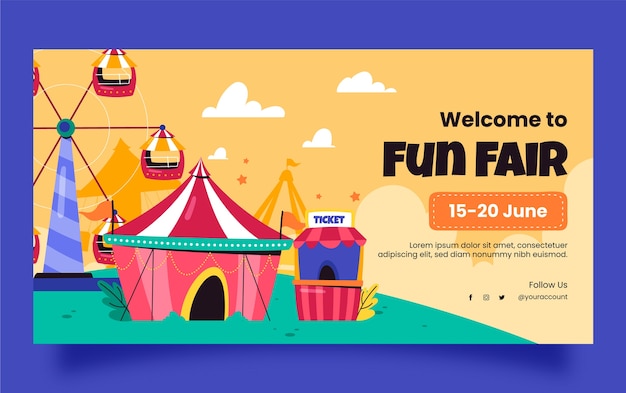 Flat social media post template for amusement park