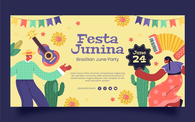 Free vector flat social media post template for brazilian festas juninas celebration