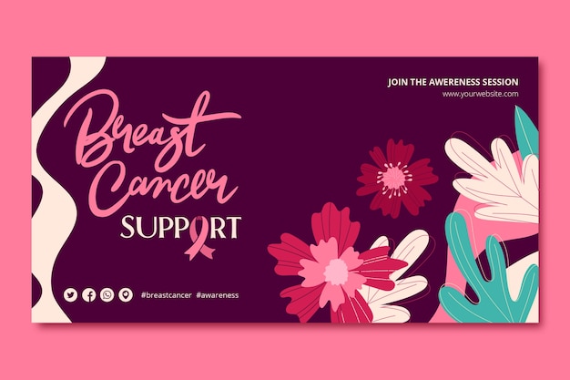 Flat social media post template for breast cancer awareness month