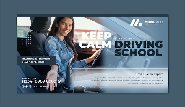 Flat social media post template for driving school