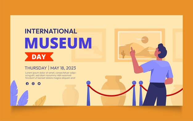 Flat social media post template for international museum day celebration