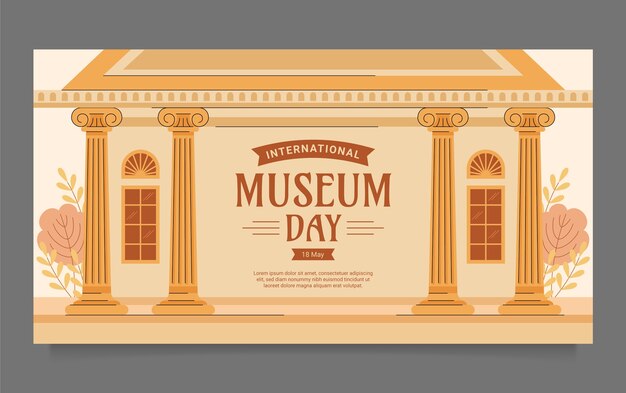 Flat social media post template or international museum day