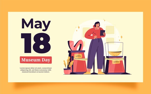 Flat social media post template for international museum day