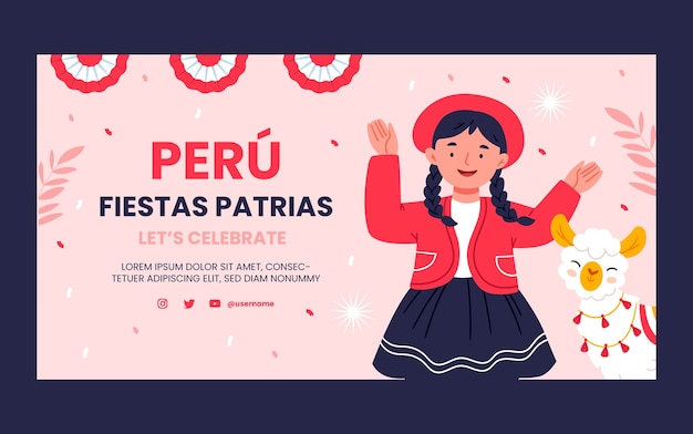 Плоский шаблон поста в социальных сетях для празднования перуанских праздников patrias