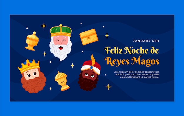 Free vector flat social media post template for reyes magos