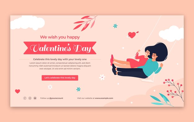 Flat social media post template for valentine's day celebration