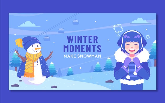 Flat social media post template for winter season