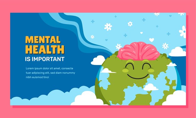 Flat social media post template for world mental health day awareness