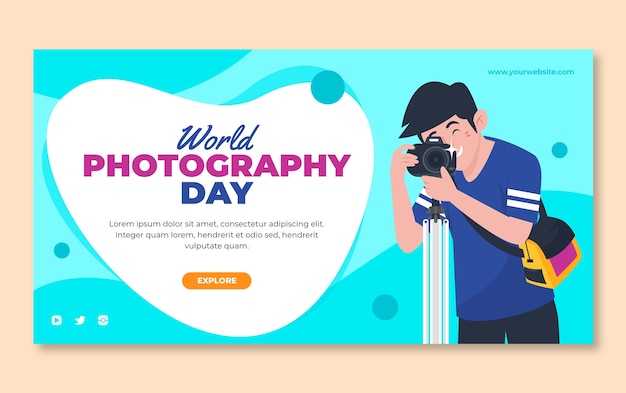 Flat social media post template for world photography day celebration