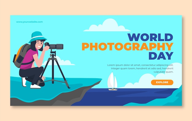 Flat social media post template for world photography day celebration