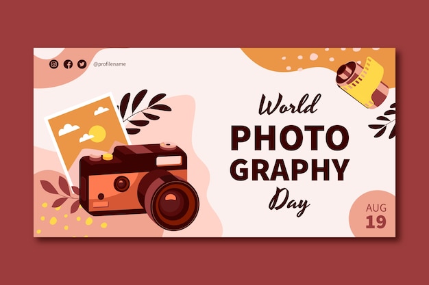 Flat social media post template for world photography day celebration