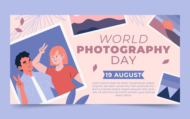 Flat social media post template for world photography day