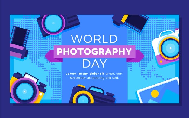 Flat social media post template for world photography day