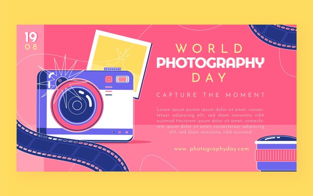 Flat social media post template for world photography day