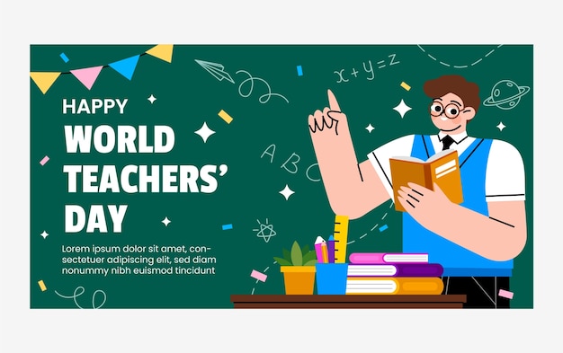 Flat social media post template for world teacher's day celebration